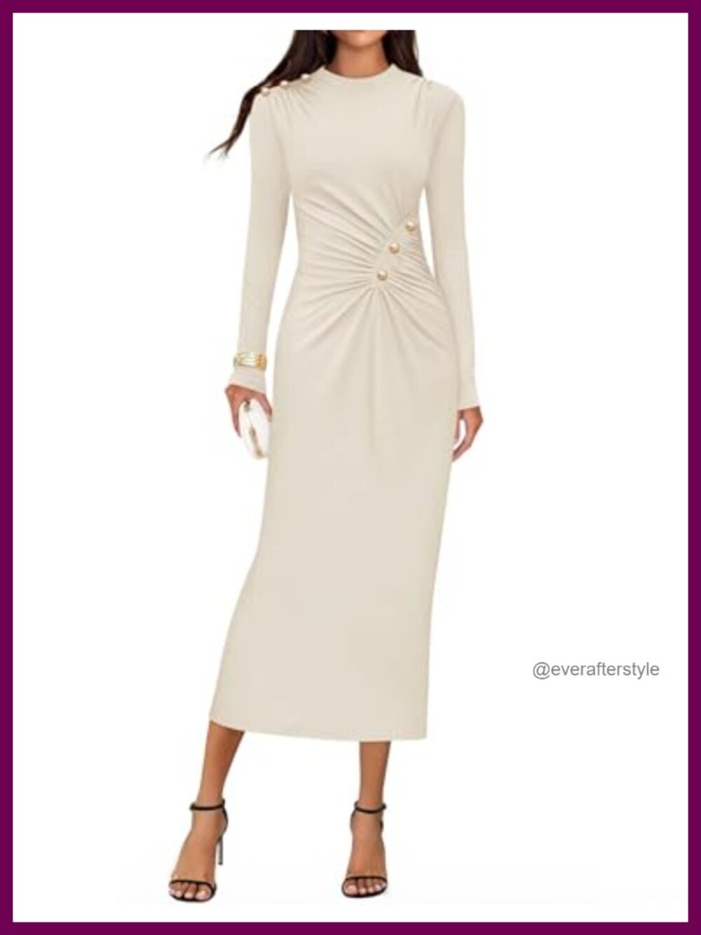 Women's Mock Neck Long Sleeve Bodycon Midi Dress Ruched Knit Formal